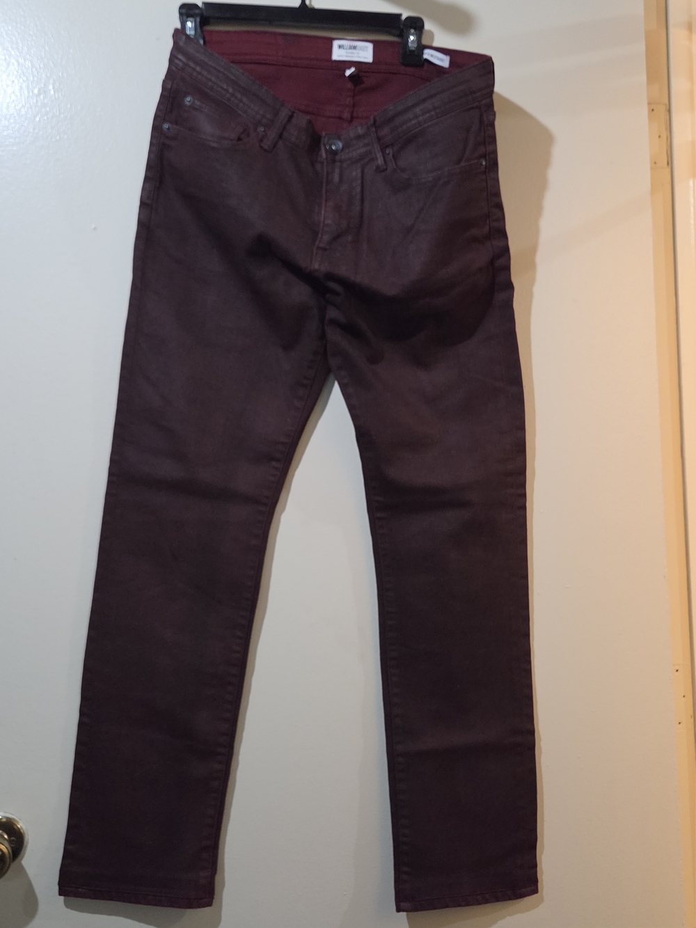 William Rast Maroon Coated Stretch Jeans 34x30